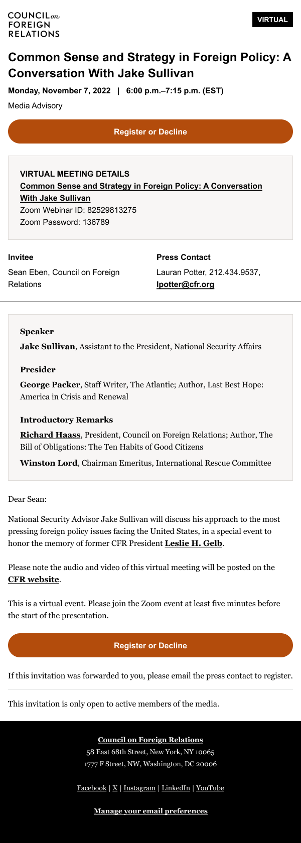 Press Invite template, desktop